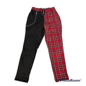 XS red plaid and black jeans
